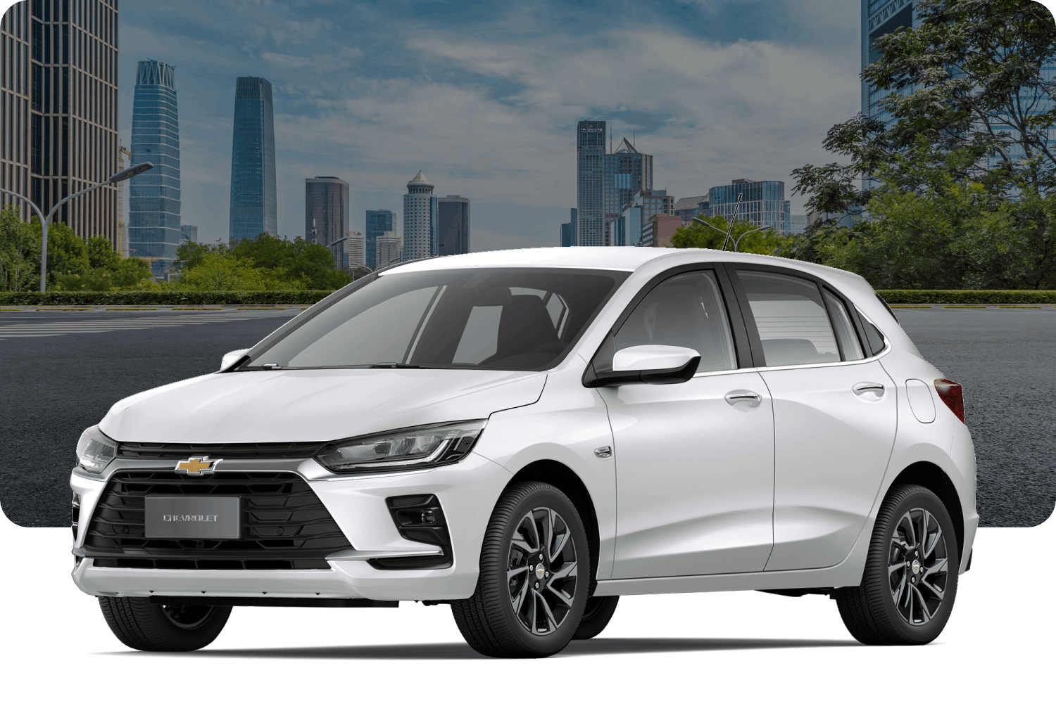 Premier Turbo blanco frente a un fondo urbano